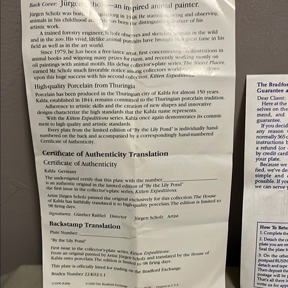 Am Seerosenteich Bradex Cat Collector Plate ~ “By The Pond” Bradford Exchange - Picture 4 of 7